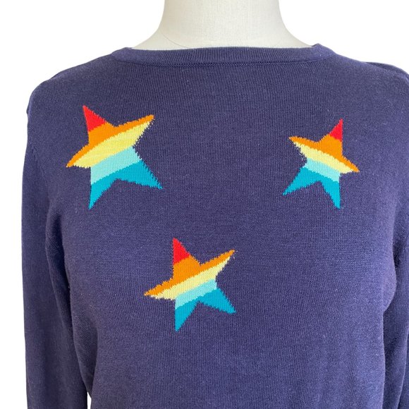 SugarHill Brighton Rita Rainbow Star Celestial Knit Jacquard Light Sweater-M - Picture 3 of 16